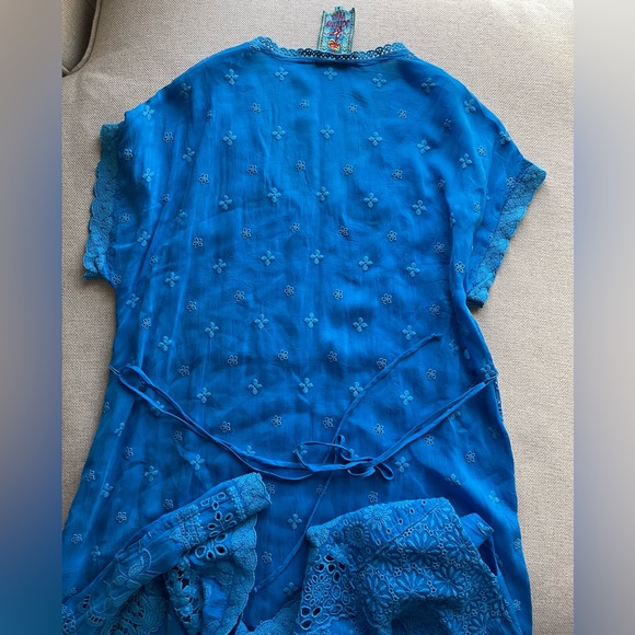 JOHNNY WAS Olympia Eyelet Midi Dress In Ocean Blue Size S - Picture 10 of 14